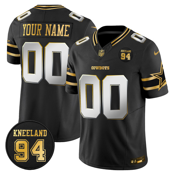 Men's Dallas Cowboys Active Player Custom Black 2025 F.U.S.E. 94 Marshawn Kneeland Memorial Patch Vapor Limited Stitched Football Jersey